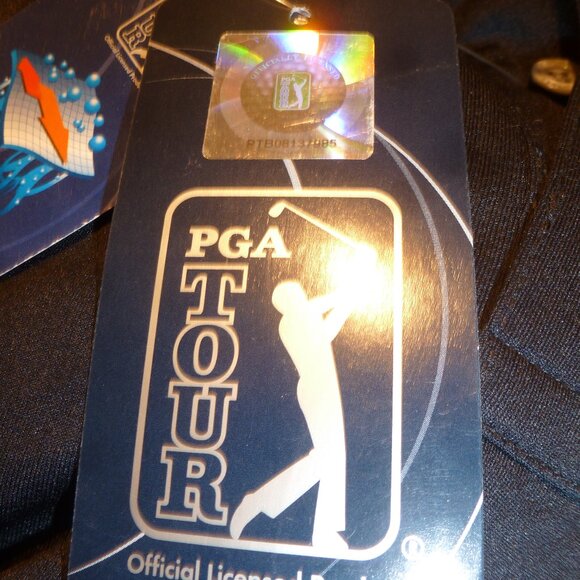 PGA Tour Men's Golf Performance 2 Button Placket Polo Shirt Black/ gray  Sz L - Picture 6 of 11